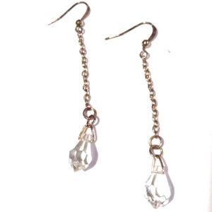 VINTAGE FACETED CRYSTAL GOLD-TONE DANGLE HOOK 2.5" EARRINGS